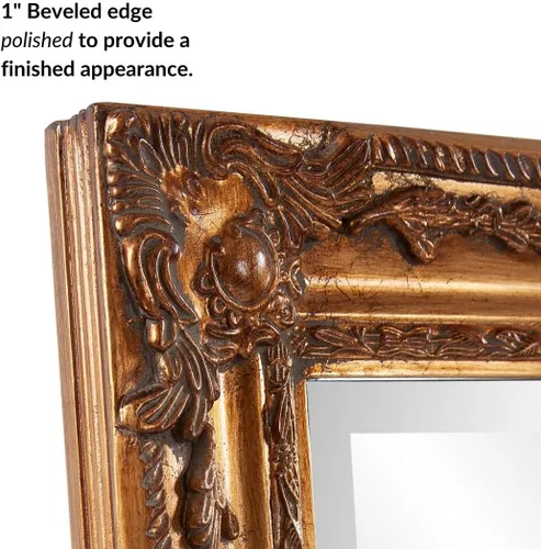 Vista 2 de Howard Elliott Queen Ann - Espejo de pie con hoja de oro antiguo, espejo rectangular de cuerpo completo con marco de madera con ribete de cuentas
