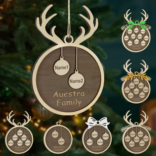Vista 66 de Adornos de Navidad personalizados, familia de 1 nombre, adornos de Navidad de madera personalizados, decoración personalizada, decoración de árbol