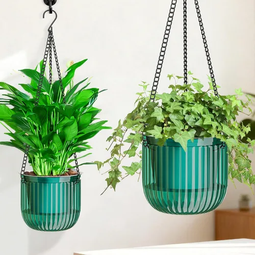 Vista 10 de Halatool Paquete de 2 macetas colgantes de riego automático para plantas de interior, macetas colgantes de 6.5 pulgadas al aire libre con 2 cadenas