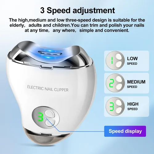 Vista 4 de Electric Nail Clipper with LED Light & 3 Speeds, Fingernail Cutter and Polisher 2 in 1 Design, Nail Scraps Storage Rechargeable Safety Fingernail