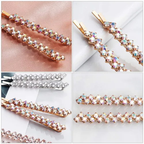 Vista 4 de Beaupretty Pinza para el cabello de moda, 2 pares de pines de diamantes de imitación para mujer, accesorios de joyería para el cabello, pinzas