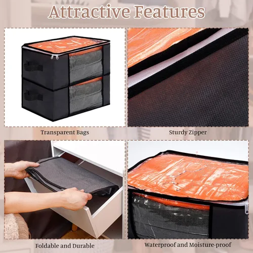 Vista 3 de Sadnyy 6 bolsas de almacenamiento transparentes con cremalleras, contenedores plegables para ropa, organizador de plástico, cubos grandes de Gris