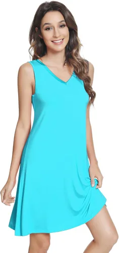 Vista 10 de NACHILA Nightgowns for Women-Viscose Made from Bamboo V Neck Nightshirts Verde Aqua