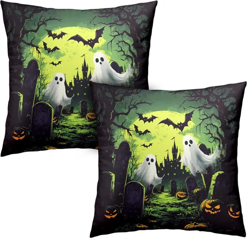 Vista 46 de Juego de 2 fundas de almohada abstractas bohemias de 16 x 16 pulgadas, modernas fundas de almohada de mediados de siglo, diseño de hojas verdes