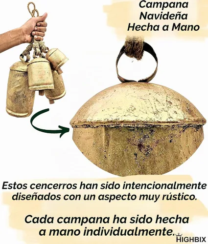 Vista 4 de HIGHBIX Juego de 3 campanas gigantes de vaca Harmony, vintage, hechas a mano, rústicas, de la suerte, para colgar en la cuerda