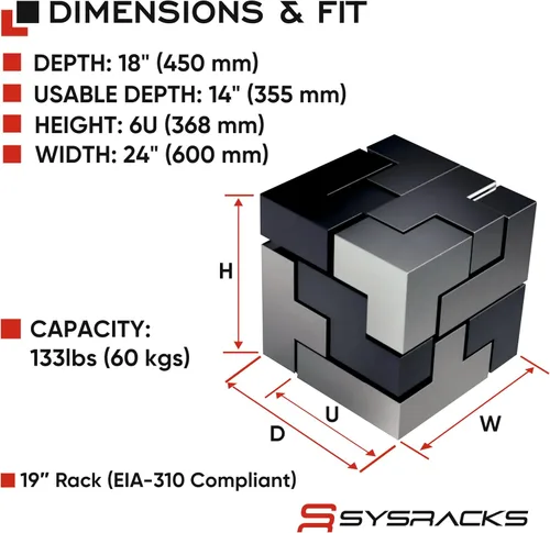 Vista 3 de Gabinete para rack de servidores de montaje en pared de 6U – Gabinete de rack de red de 19 pulgadas, gabinete de rack de datos de 18 pulgadas