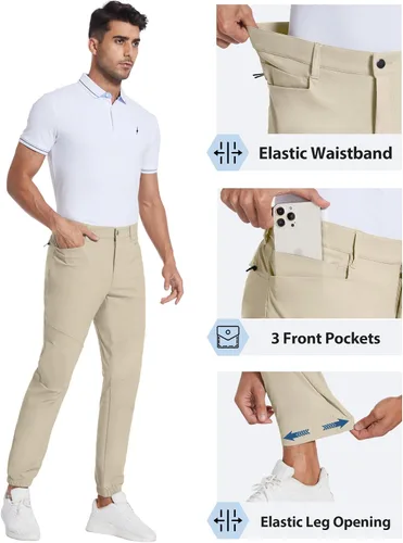 Vista 4 de PULI Pantalones deportivos de golf elásticos para hombre con 4 bolsillos, impermeables, ajustados, para senderismo, casual, viajes, trabajo