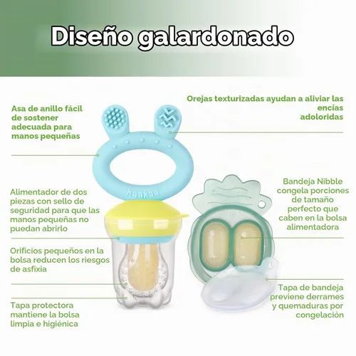 Vista 4 de haakaa Comedor de alimentos de frutas para bebé y mini bandeja de picar con congelador, moldes de piruleta de leche materna para alivio de Azul