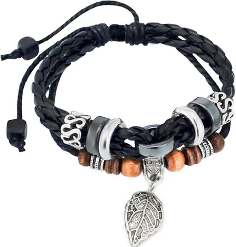 Vista 15 de Suyi brazalete ajustable con varias capas, de cuero tejido trenzado con cruz. Pulsera tipo esclava.