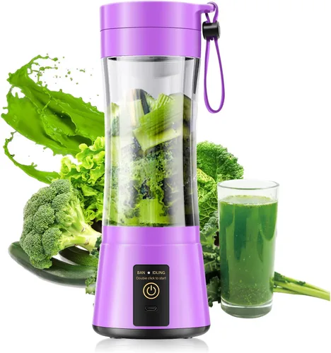 Vista 12 de Licuadora portátil de tamaño personal, taza de viaje de 12 onzas para hacer batidos y batidos, inalámbrica y recargable por USB, recién exprimida