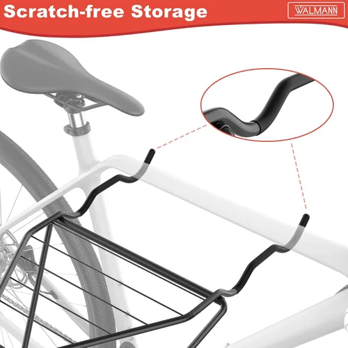 Vista 5 de WALMANN Soporte horizontal para bicicleta montado en la pared, plegable que ahorra espacio para 4 bicicletas, almacenamiento interior de bicicletas