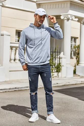 Vista 3 de COOFANDY Sudaderas con capucha para hombre, casual, ligera, de manga larga, atléticas, con bolsillo