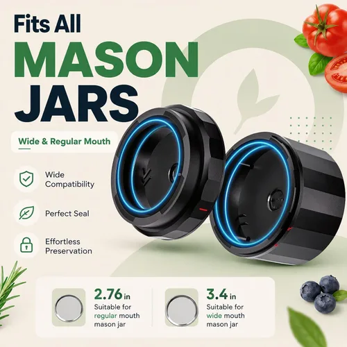 Vista 3 de M11 - Sellador al vacío de tarros Mason - Kit de sellado al vacío de tarros Mason eléctrico con tapas Mason de boca ancha y regular, sellador al
