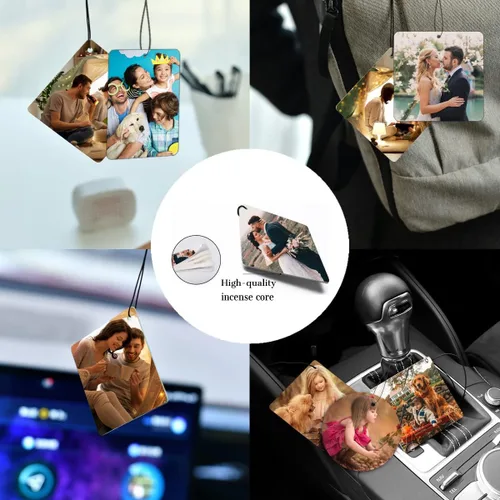 Vista 3 de Ambientador personalizado para coche Ambientadores personalizados para coche con imágenes, accesorios para coche para hombres, novios, familia