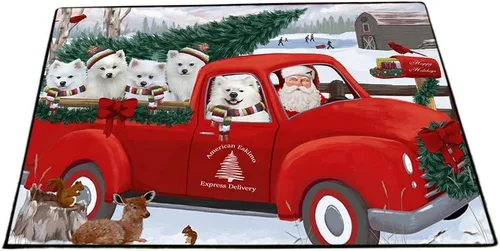 Vista 27 de Doggie of the Day American Eskimo Dogs Floor Mat - 4th of July Independence Day - Best Dog Doormat - Protector Decor - Unique Portrait Art - Premium