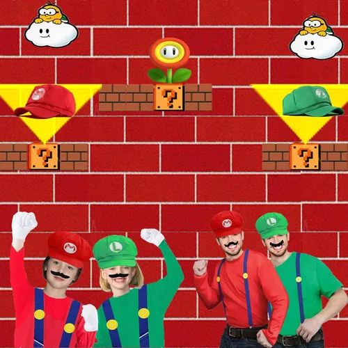 Vista 7 de PUVKVE Super Brothers - Sombrero de fontanero para niños y adultos, disfraz de Bros Gorras Videojuego Maleo Juego de rol Cosplay Halloween