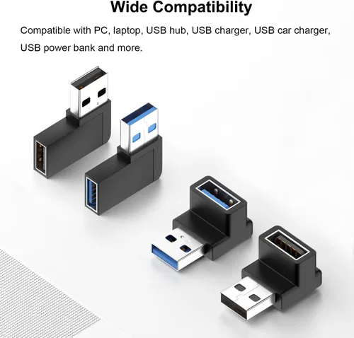 Vista 5 de Jadebones Adaptador USB 3.0 de 90 grados (paquete de 4), ángulo vertical hacia arriba y hacia abajo, conector extensor USB macho a hembra de ángulo