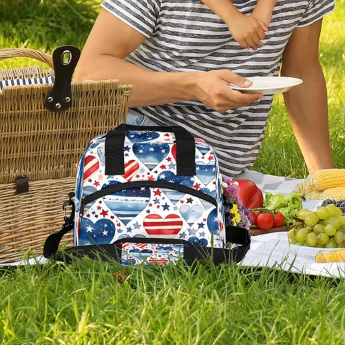 Vista 7 de Lonchera con bandera británica estadounidense, para mujeres, adultos, hombres, reutilizable, linda, lonchera de mano, bolsas enfriadoras