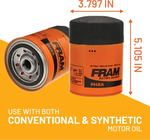 Vista 3 de FRAM Extra Guard PH8A 10K Mile Change Automotive Replacement Interval Spin-On Engine Oil Filter for Select Vehicle Model Years, Vehicle Engine