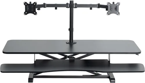 Vista 6 de VIVO Convertidor de escritorio de pie de 32 pulgadas de altura ajustable con soporte de monitor doble de 13 a 30 pulgadas, soporte para monitor