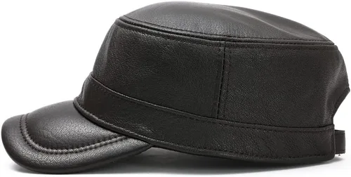 Vista 12 de Hombres Lambskin Leather Cadet Army Caps Military Caps Flat Top Cap