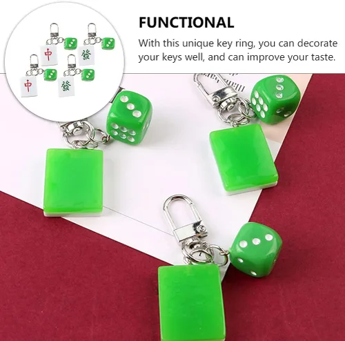 Vista 7 de LUOZZY 4 piezas Mahjong Tile Keychain Chinese Dice Mahjong Fa Cai Llavero, Multi, Mediana