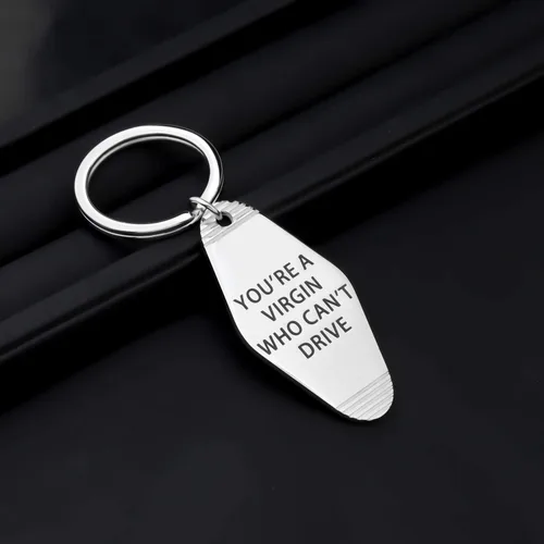 Vista 4 de ENSIANTH Llavero de hotel inspirado en llavero sin pistas You're a Virgin Who Can't Drive Motel Key Tag