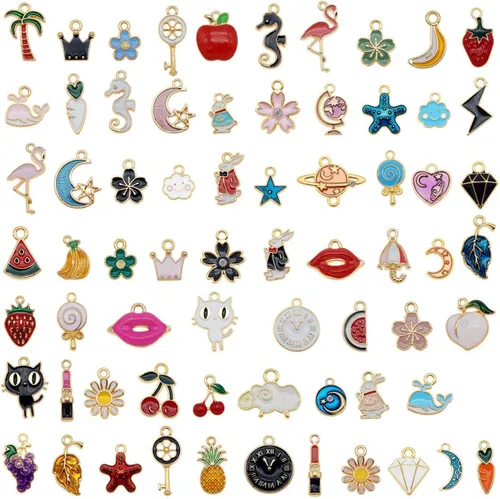 Vista 8 de 30 piezas de dijes esmaltados mixtos para hacer joyas, lote a granel, collar, aretes, brazalete, accesorios de manualidades Negro