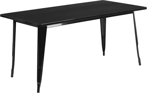 Vista 3 de EMMA + OLIVER Juego de mesa rectangular de metal negro para interiores y exteriores, 4 sillas con brazos