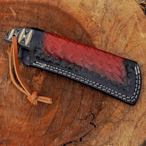 Vista 8 de Cuchillo de Hawkbill de Lineman hecho a mano de acero 1095 con funda de cuero, cuchillo de utilidad resistente para electricistas y pelado de cables