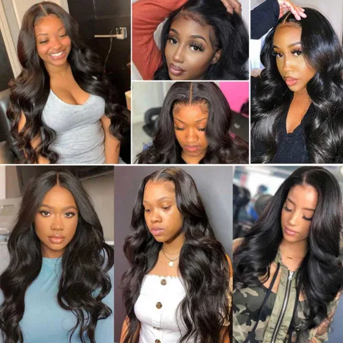 Vista 5 de Pelucas de Encaje Frontal de 24 Pulgadas de Cabello Humano para Mujeres Negras 13x4 Pelucas de Ondas Corporales Sin Pegamento de Cabello Humano