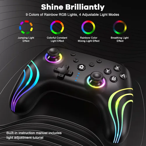 Vista 3 de SWANPOW Switch Controllers Compatible with SwitchLiteOLED, Wireless Switch Pro Controller with Full RGB Line Breathing LED, Programmable, 6-Axis