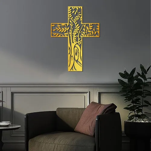 Vista 5 de Cruz de pared de metal con árbol de la vida, decoración de pared religiosa para colgar, arte de pared de árbol de metal, arte de pared de metal