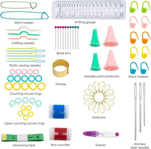 Vista 2 de Juego de ganchos de ganchillo, agujas de ganchillo para hilo, 102 piezas de accesorios de ganchillo con estuche de almacenamiento, agujas