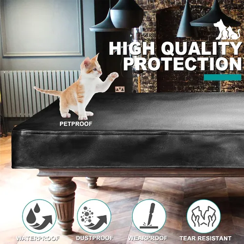 Vista 4 de Funda para mesa de billar, cubierta de mesa de billar de cuero sintético resistente, cubierta dura, impermeable y resistente a desgarros para mesa