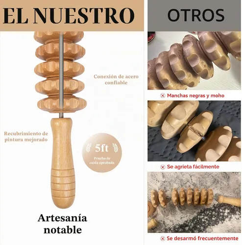 Vista 4 de Xokocli Herramienta de masaje para celulitis, terapia de madera, herramientas de masaje para fascia, rodillo de celulitis, masajeador de drenaje