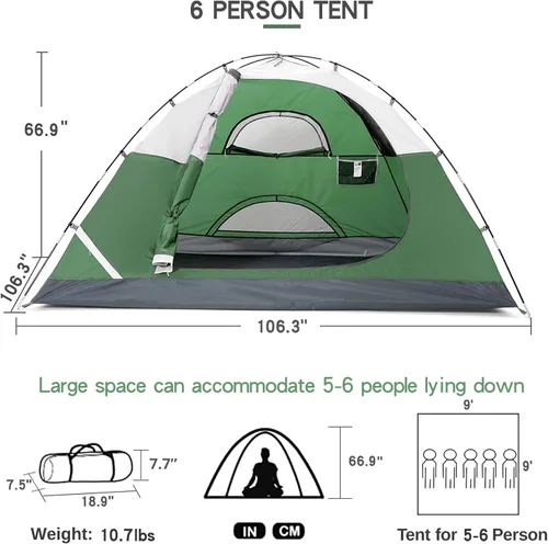 Vista 2 de CAMEL CROWN 4/6 Person Tent Waterproof Lightweight Portable Backpacking Tent for Outdoor Camping Hiking