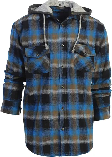 Vista 41 de Gioberti Camisa de franela a cuadros de algodón 100% para hombre con capucha extraíble y botones 100 – negro/azul real/gris.