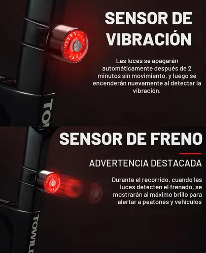 Vista 3 de TOWILD TL05 - Luz trasera para bicicleta, luces traseras de bicicleta con detección de freno inteligente, cable tipo C, impermeable, luces traseras