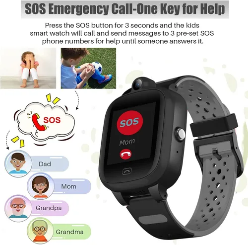 Vista 4 de TEZILON Reloj inteligente GPS 4G para niños, seguimiento global en tiempo real, videollamadas y texto Geo-Fence SOS Alerta de emergencia Mensaje