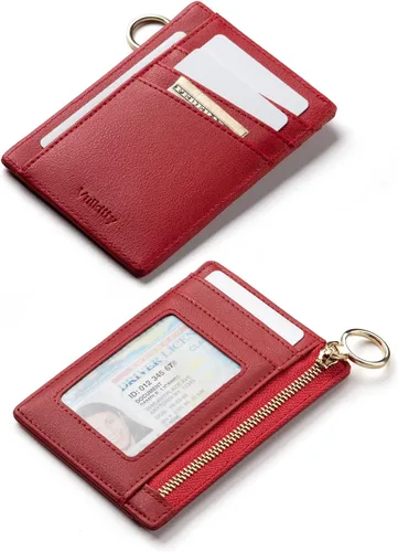 Vista 8 de Vulkitty Cartera pequeña para mujer, minimalista, delgada, bolsillo frontal, con cremallera, bloqueo RFID, tarjetero con ranura para identificación