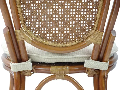 Vista 6 de Denver Dining - Silla auxiliar de mimbre hecha a mano con cojín color crema, ratán natural, colonial
