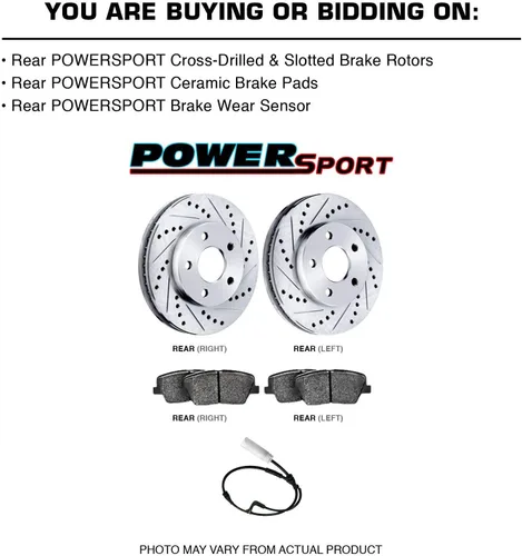 Vista 2 de Power Sport Kit de freno trasero para BMW X3 2011-2017; BMW X4 2015-2018 Rotores de freno ranurados perforados Kit de pastillas de freno