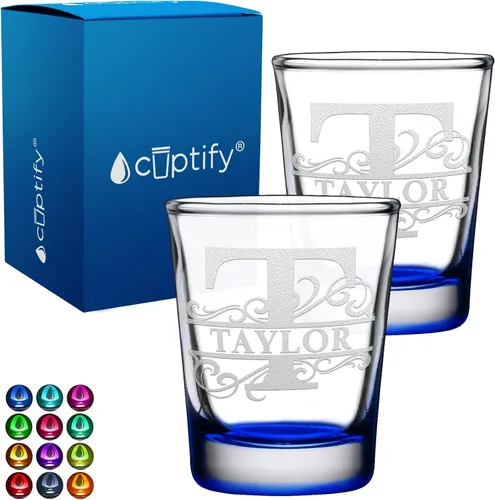 Vista 62 de Cuptify Inicial de cristal con monograma y nombre de 2 onzas, parte inferior negra grabada con texto personalizado para regalos, bodas, cumpleaños