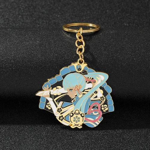 Vista 7 de rongji jewelry Genshin - Llavero de metal con diseño de personajes, lindo personaje de juego, accesorios para fanáticos del juego (Kamisato Ayaka)