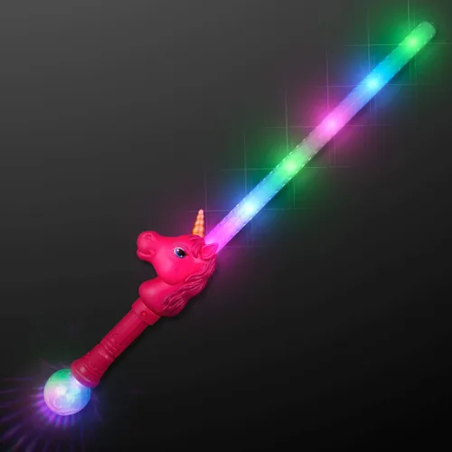 Vista 3 de Espada de sable de unicornio rosa iluminada para niñas con luces LED intermitentes