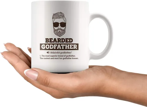 Vista 7 de Panvola Taza con definición de padrino barbudo, regalo de ahijado, ahijado, ahijada, bautizo, bautismo, día del padre, apreciación de la barba