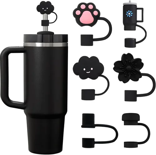 Vista 16 de 6 piezas de cubiertas de pajita de silicona con tapa compatible con vaso Stanley de 30-40 oz con mango, tapa de 10 mm, cubiertas de pajita a prueba