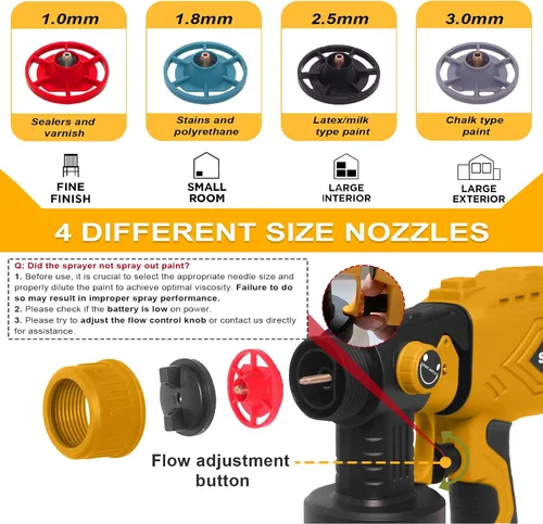 Vista 2 de Pulverizador de pintura inalámbrico para batería Dewalt de 20 V (batería no incluida), pistola de pintura eléctrica con 4 boquillas de cobre y 3