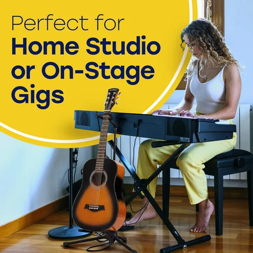Vista 3 de Hola! Music Soporte de guitarra – Altura ajustable, plegable con cuello acolchado y yugo – Paquete de 1 trípode